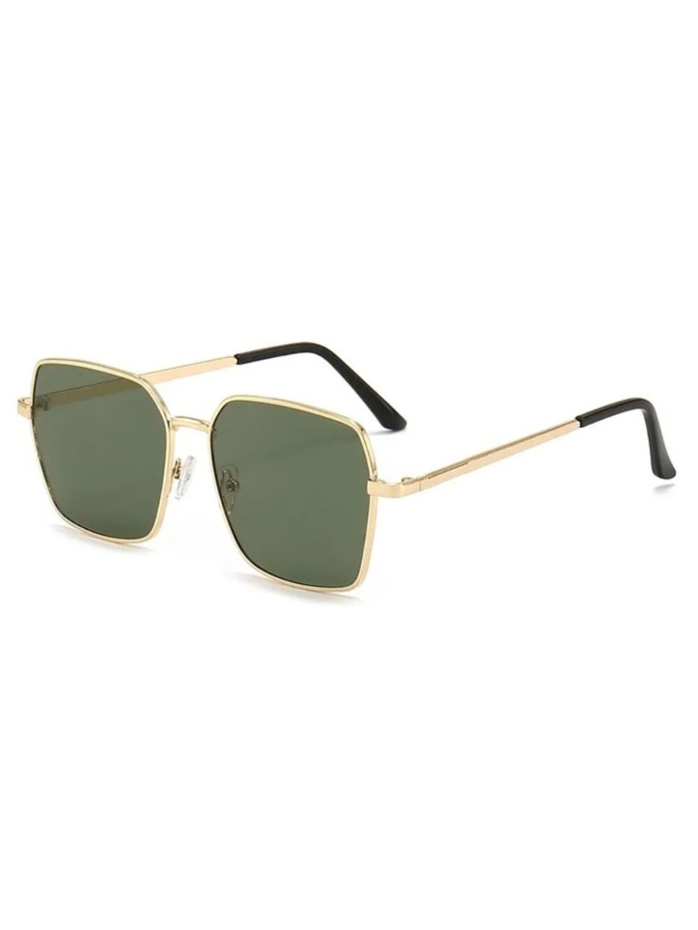 Unisex Square Metal Gold Frame Sunglasses With Green Lenses
